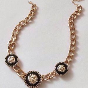 New Designer Inspired Golden Lion Head Medallion Pendant Cuban Chain Necklace